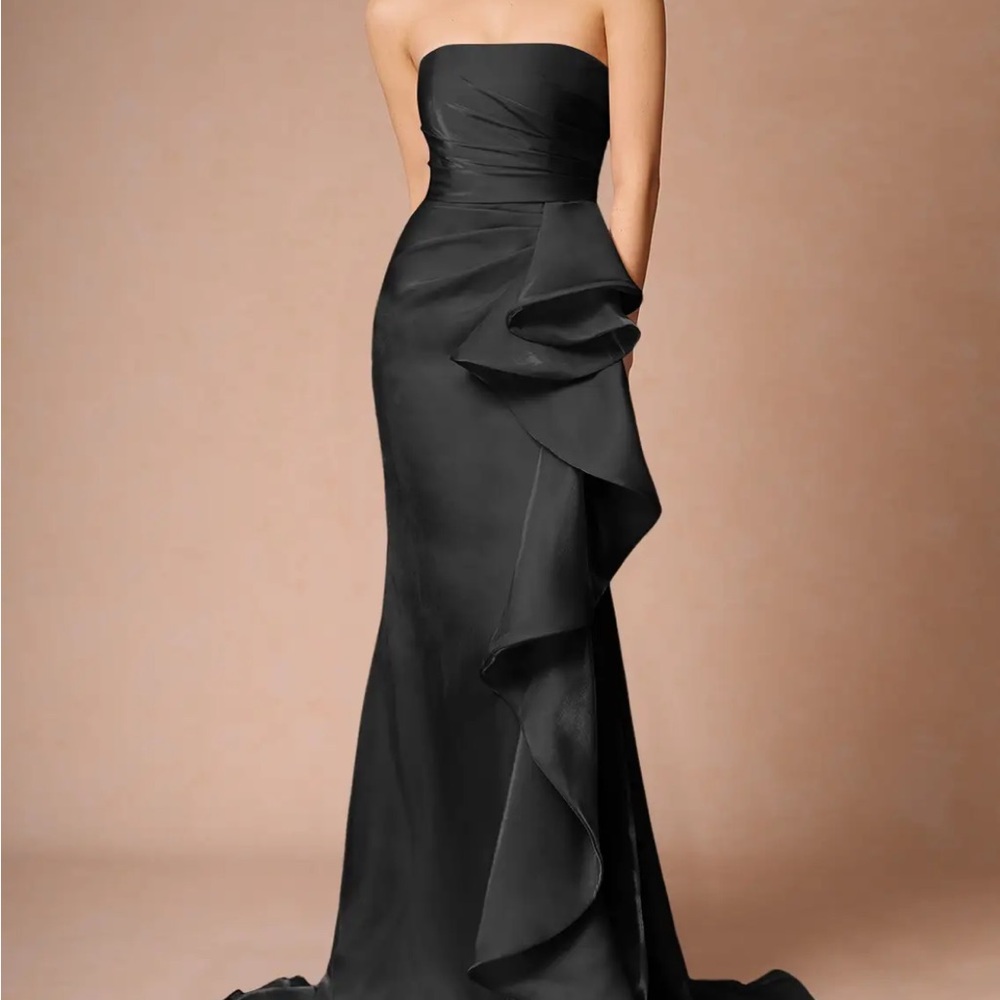 Azazie Elegant Black Strapless Evening Gown| Wedding Guest Dress | Gala Dress